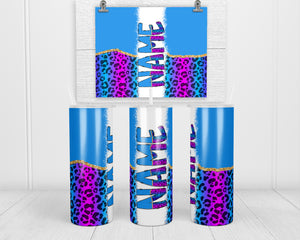 Rainbow Leopard Personalized 20 oz insulated tumbler with lid and straw - Sew Lucky Embroidery