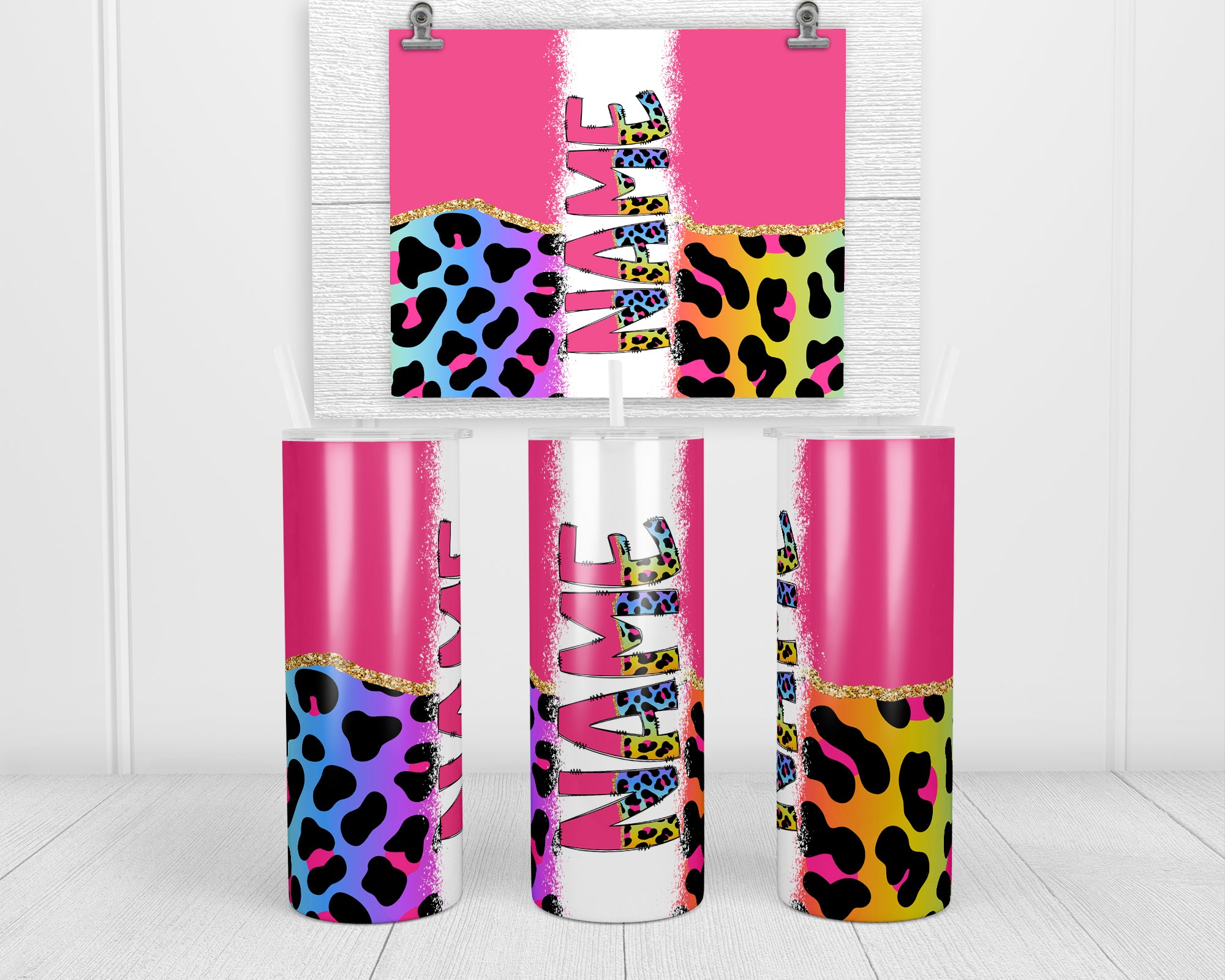 Leopard Tumbler,Pink Leopard Skinny Tumblers,Vacuum Insulated