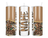 Leopard Floral Personalized 20oz Insulated Tumbler with Lid and Straw - Sew Lucky Embroidery