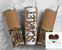 Leopard Floral Personalized 20oz Insulated Tumbler with Lid and Straw - Sew Lucky Embroidery
