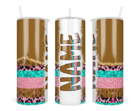 Brown Boho Personalized 20oz Insulated Tumbler with Lid and Straw - Sew Lucky Embroidery