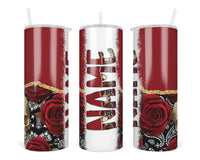 Maroon Skull and Roses Personalized 20oz Insulated Tumbler with Lid and Straw - Sew Lucky Embroidery