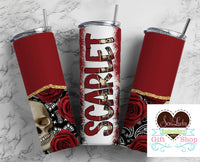 Maroon Skull and Roses Personalized 20oz Insulated Tumbler with Lid and Straw - Sew Lucky Embroidery