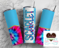 Tye Dye Personalized 20oz Insulated Tumbler with Lid and Straw - Sew Lucky Embroidery