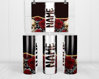 Black Skull and Roses Personalized 20oz Insulated Tumbler with Lid and Straw