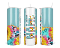 Colorful Sunflower and Cow Print Personalized 20oz Insulated Tumbler with Lid and Straw - Sew Lucky Embroidery