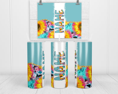 Colorful Sunflower and Cow Print Personalized 20oz Insulated Tumbler with Lid and Straw