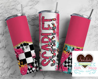 Female Racer Personalized 20oz Insulated Tumbler with Lid and Straw - Sew Lucky Embroidery