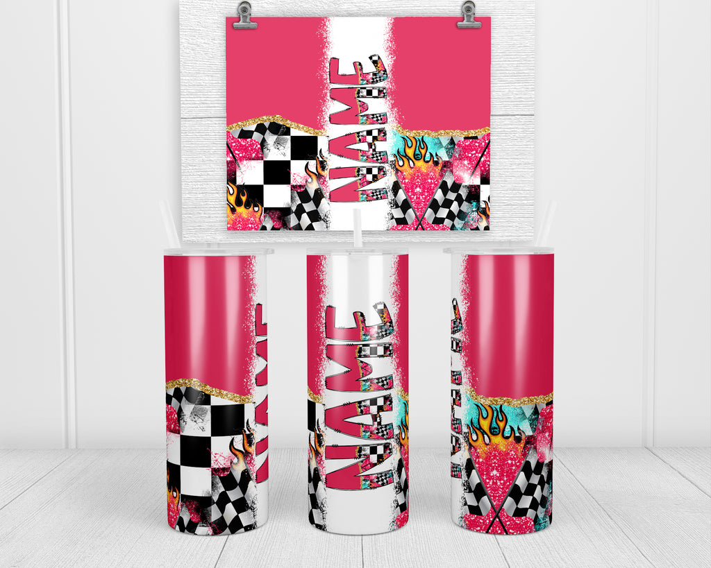 Female Racer Personalized 20oz Insulated Tumbler with Lid and Straw - Sew Lucky Embroidery