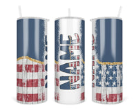 Distressed American Flag Personalized 20oz Insulated Tumbler with Lid and Straw - Sew Lucky Embroidery