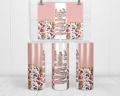 Pink Highland Cow Personalized 20oz Insulated Tumbler with Lid and Straw