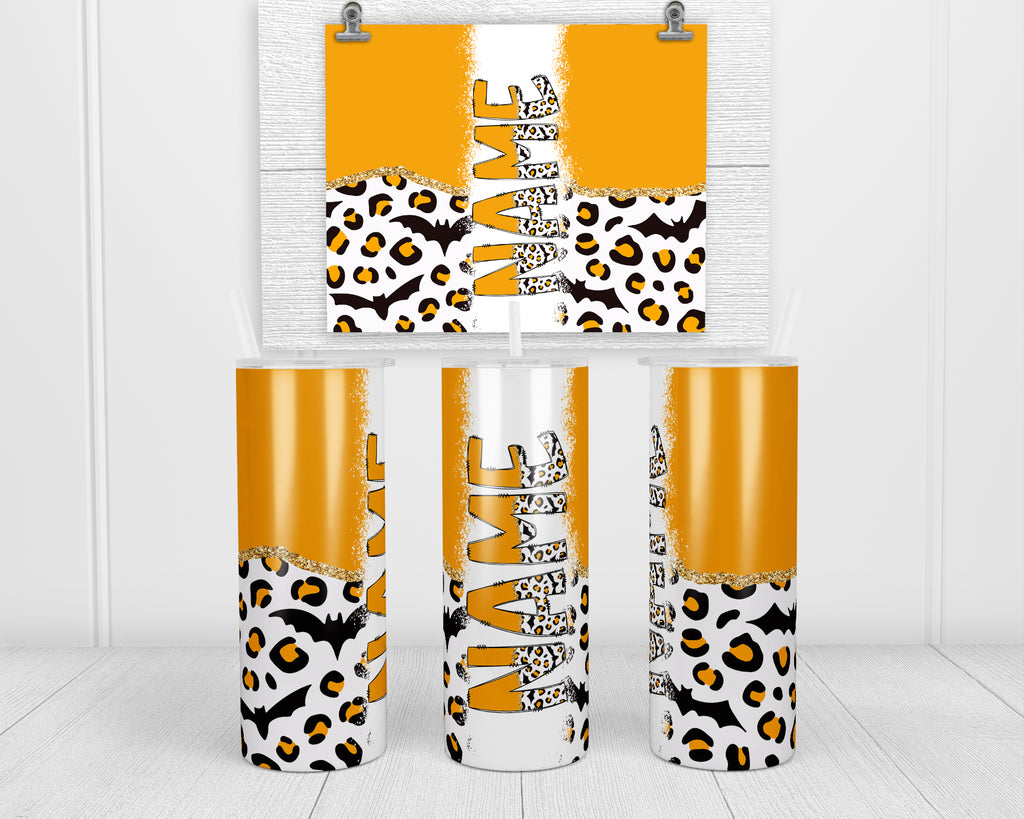 Bat Leopard Personalized 20oz Insulated Tumbler with Lid and Straw - Sew Lucky Embroidery