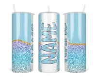 Blue Ombre Personalized 20oz Insulated Tumbler with Lid and Straw - Sew Lucky Embroidery