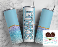 Blue Ombre Personalized 20oz Insulated Tumbler with Lid and Straw - Sew Lucky Embroidery