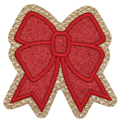 RTS - Christmas Square Bow Coquette Patch - Red & Gold Glitter