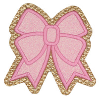 Christmas Square Bow Coquette Patch - Pink & Gold Glitter