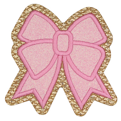 RTS - Christmas Square Bow Coquette Patch - Pink & Gold Glitter