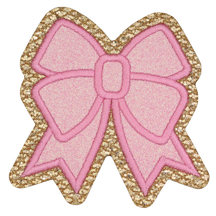 Christmas Square Bow Coquette Patch - Pink & Gold Glitter