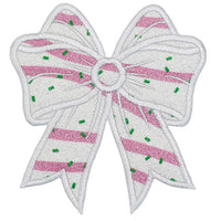 Christmas Coquette Bow Patch, Tree Cake Glitter Embroidered Sew On or Sticky Back Applique for Holiday Shirts and Décor