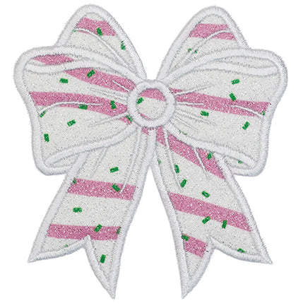 Christmas Coquette Bow Patch, Tree Cake Glitter Embroidered Sew On or Sticky Back Applique for Holiday Shirts and Décor