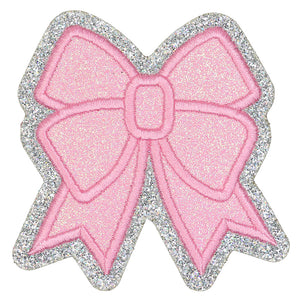 RTS - Christmas Square Bow Coquette Patch - Pink & Silver Glitter
