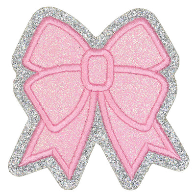 RTS - Christmas Square Bow Coquette Patch - Pink & Silver Glitter