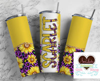 Colorful Leopard and Sunflowers Personalized 20oz Insulated Tumbler with Lid and Straw - Sew Lucky Embroidery