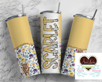 Highland Cows Yellow Personalized 20oz Insulated Tumbler with Lid and Straw - Sew Lucky Embroidery