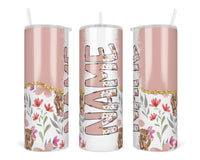 Highland Cows Pink Personalized 20oz Insulated Tumbler with Lid and Straw - Sew Lucky Embroidery