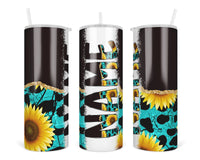 Teal Leopard and Sunflowers Personalized 20oz Insulated Tumbler with Lid and Straw - Sew Lucky Embroidery