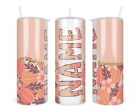 Fall Flowers and Pumpkins Personalized 20oz Insulated Tumbler with Lid and Straw - Sew Lucky Embroidery