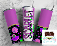 Purple Alien Personalized 20oz Insulated Tumbler with Lid and Straw - Sew Lucky Embroidery