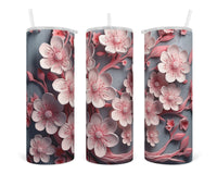 3D All Pink Blossoms 20 oz insulated tumbler with lid and straw - Sew Lucky Embroidery
