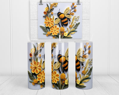 3D Bee 20 oz insulated tumbler with lid and straw