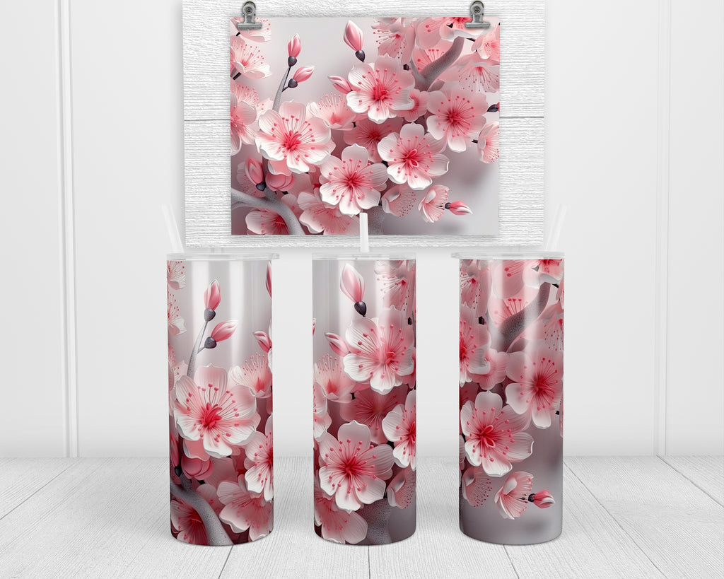 3D Blossoms 20 oz insulated tumbler with lid and straw - Sew Lucky Embroidery