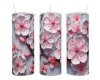 3D Blossoms on Branch 20 oz insulated tumbler with lid and straw - Sew Lucky Embroidery