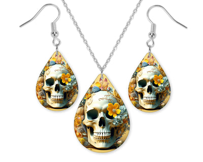 3D Boho Skull Earrings and Necklace Set