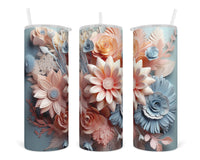 3D Bold Flowers 20 oz insulated tumbler with lid and straw - Sew Lucky Embroidery