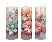 3D Bright Floral Mix 20 oz insulated tumbler with lid and straw - Sew Lucky Embroidery