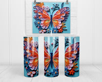 3D Butterfly 20 oz insulated tumbler with lid and straw - Sew Lucky Embroidery