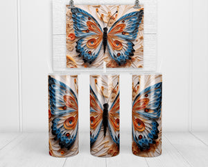 Butterfly 3D 20 oz insulated tumbler with lid and straw - Sew Lucky Embroidery