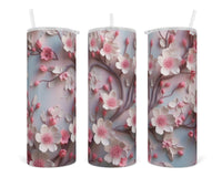 3D Cherry Blossom Branches  20 oz insulated tumbler with lid and straw - Sew Lucky Embroidery
