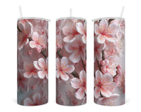 3D Cherry Blossom Branch 20 oz insulated tumbler with lid and straw - Sew Lucky Embroidery