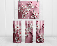 3D Cherry Blossom with Pink 20 oz insulated tumbler with lid and straw - Sew Lucky Embroidery