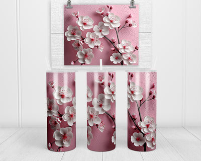 3D Cherry Blossom with Pink 20 oz insulated tumbler with lid and straw