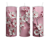 3D Cherry Blossom with Pink 20 oz insulated tumbler with lid and straw - Sew Lucky Embroidery