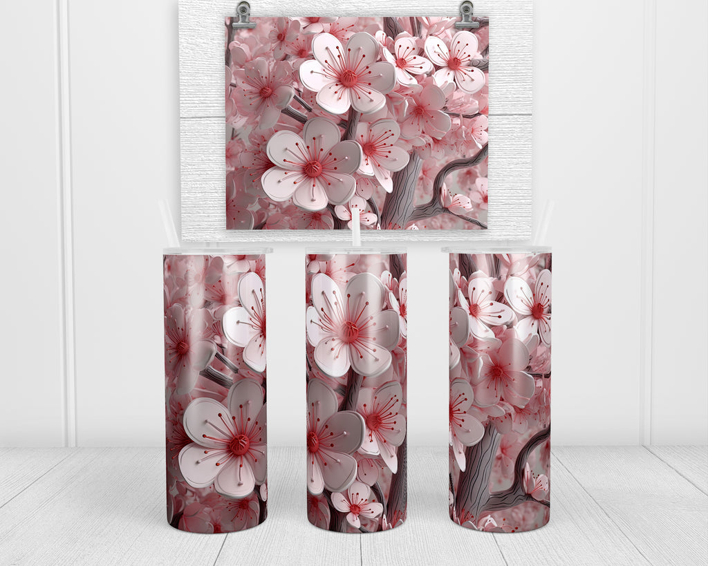 3D Close Up Cherry Blossoms 20 oz insulated tumbler with lid and straw - Sew Lucky Embroidery