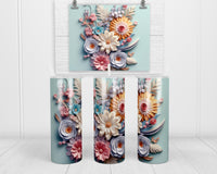 3D Colorful Pastel Mixed Floral 20 oz insulated tumbler with lid and straw - Sew Lucky Embroidery