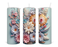 3D Colorful Pastel Mixed Floral 20 oz insulated tumbler with lid and straw - Sew Lucky Embroidery