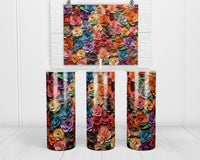 3D Colorful Roses 20 oz insulated tumbler with lid and straw - Sew Lucky Embroidery